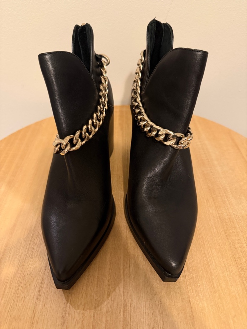 Steve Madden Black Pointed Ankle Boots with Gold Chain
